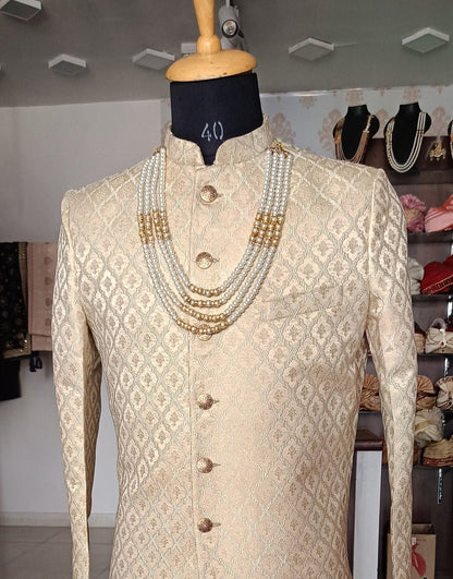 Ivory Wedding Sherwani, Groom Handcrafted Outfit, Indian Suit