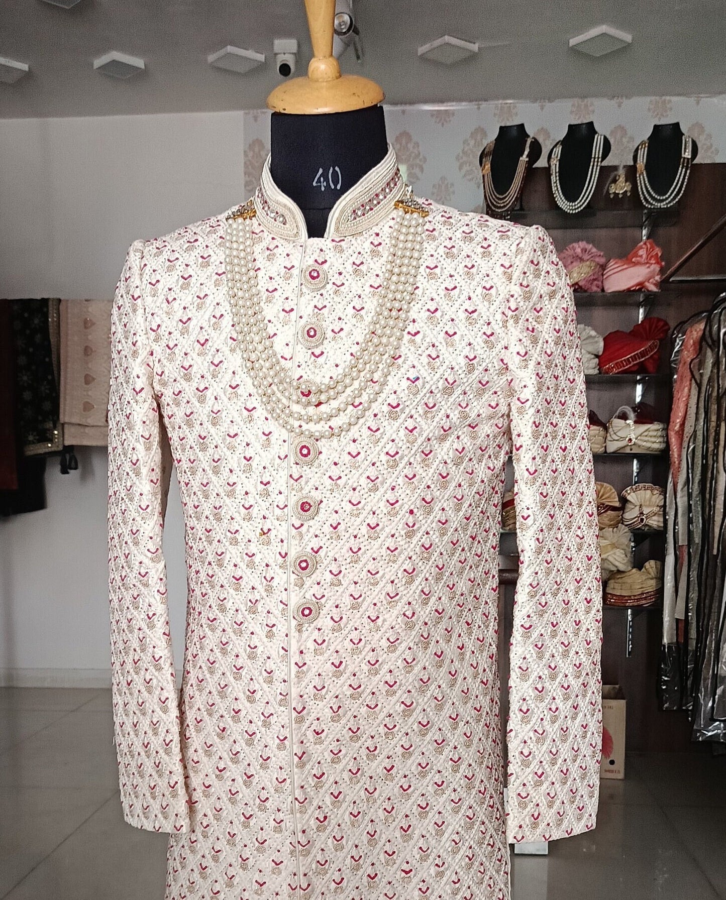 Charming Pink Wedding Sherwani: Indian Groom Outfit