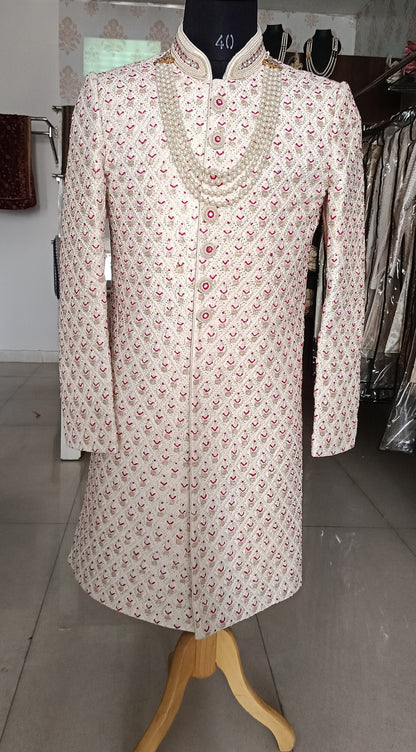 Charming Pink Wedding Sherwani: Indian Groom Outfit