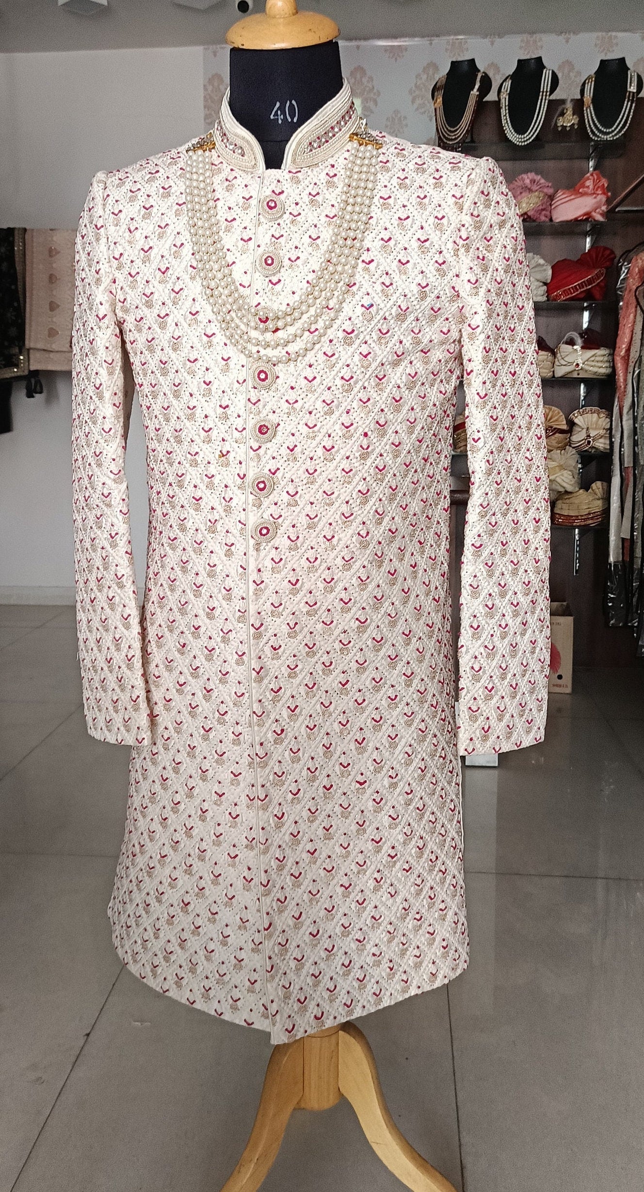 Charming Pink Wedding Sherwani: Indian Groom Outfit
