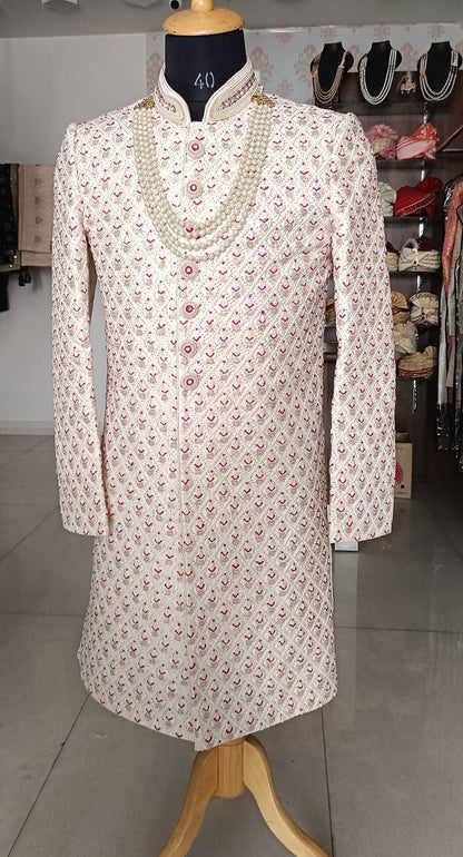 Charming Pink Wedding Sherwani: Indian Groom Outfit