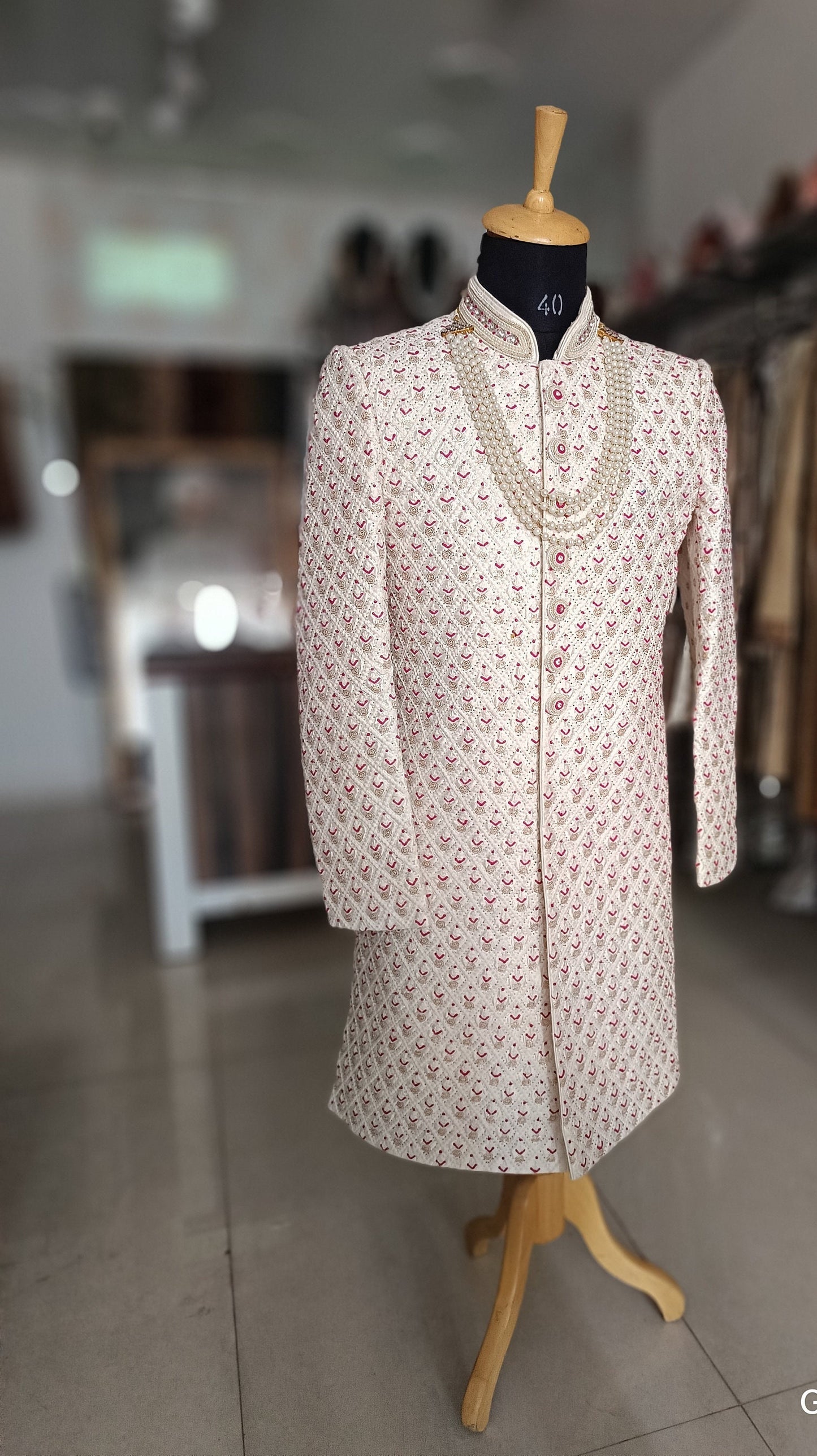 Charming Pink Wedding Sherwani: Indian Groom Outfit