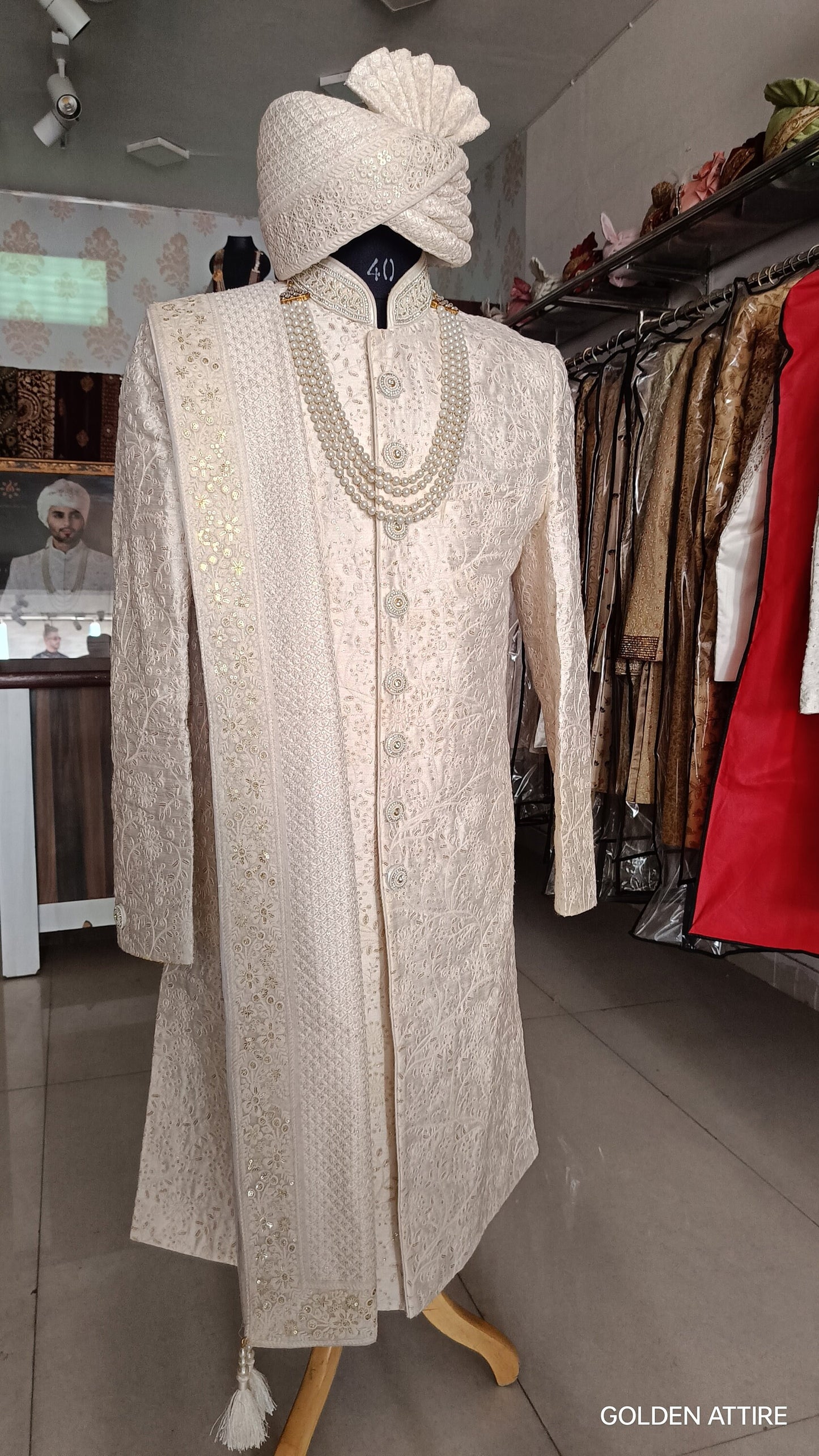 Wedding Sherwani Set, Classic Groom Outfit