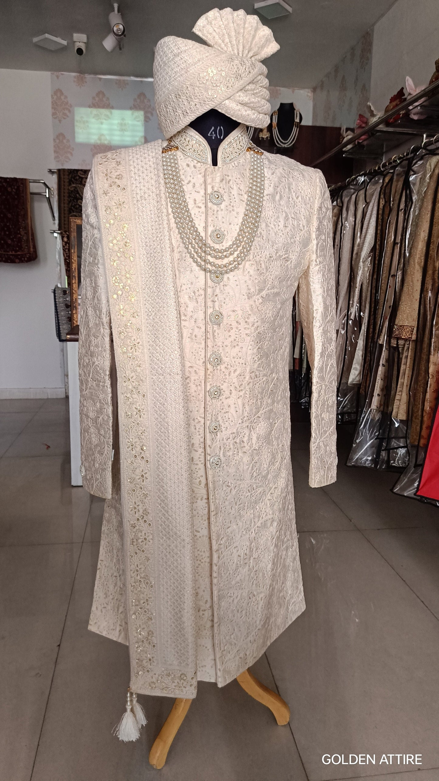 Wedding Sherwani Set, Classic Groom Outfit