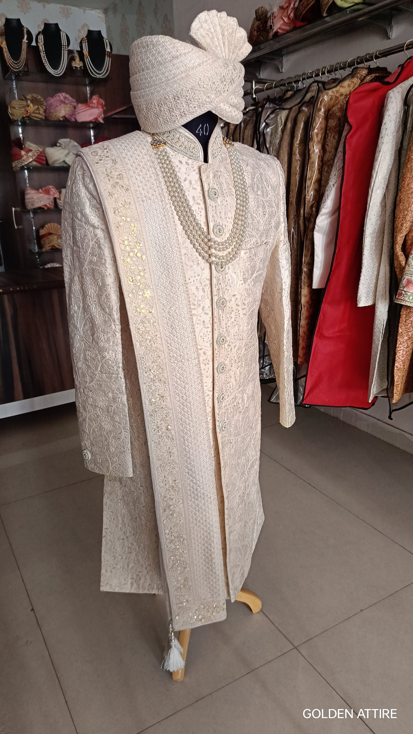 Wedding Sherwani Set, Classic Groom Outfit