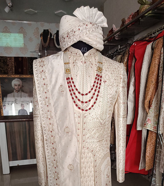 Thread Embroidered Groom Sherwani, Indian Wedding Outfit