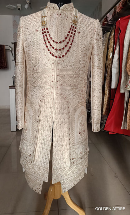 Thread Embroidered Groom Sherwani, Indian Wedding Outfit