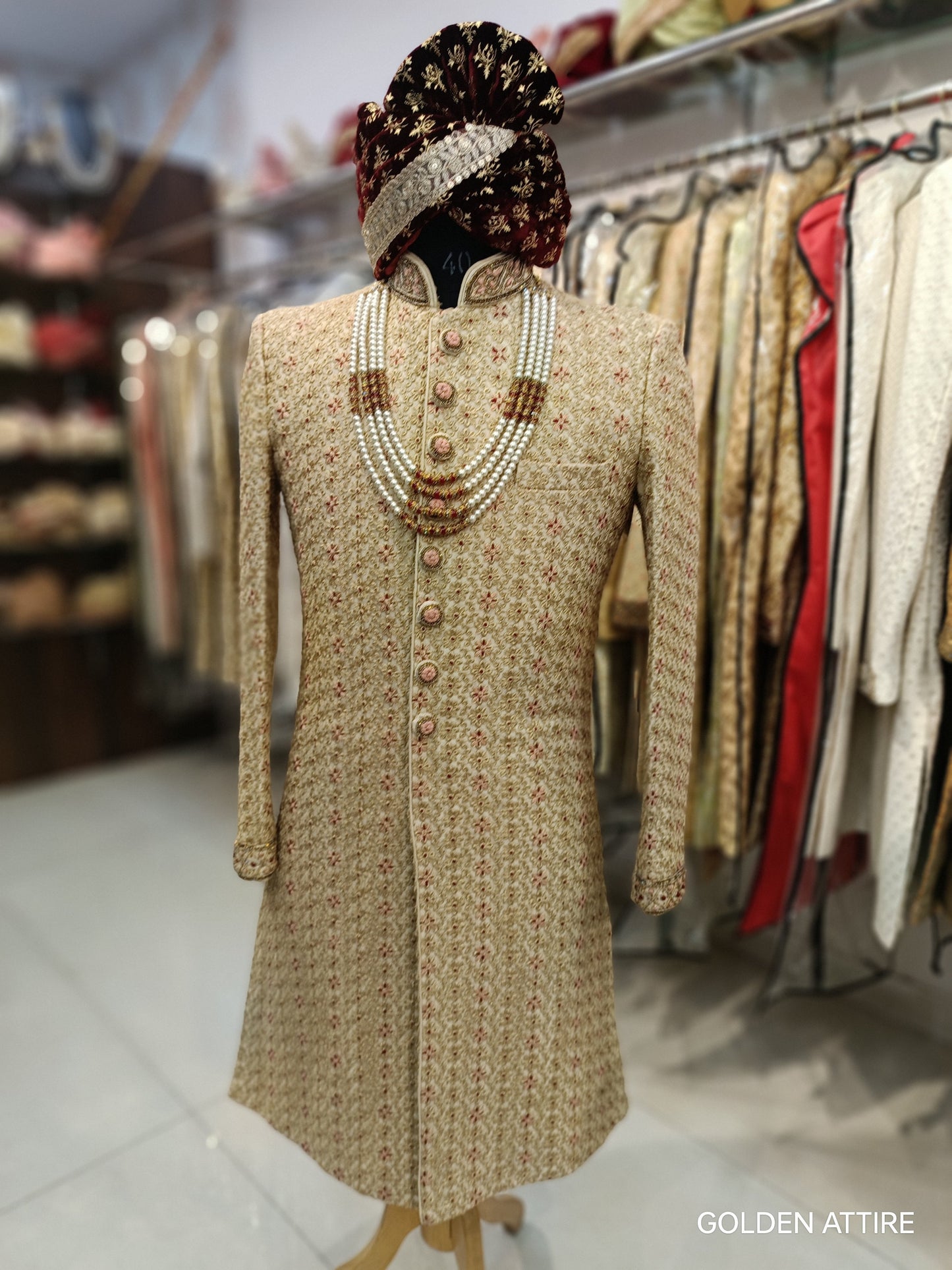 Beige Sherwani for Men, Indian Wedding Groom Outfit