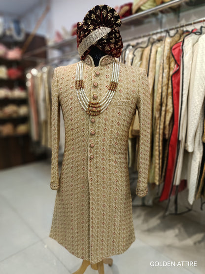 Beige Sherwani for Men, Indian Wedding Groom Outfit