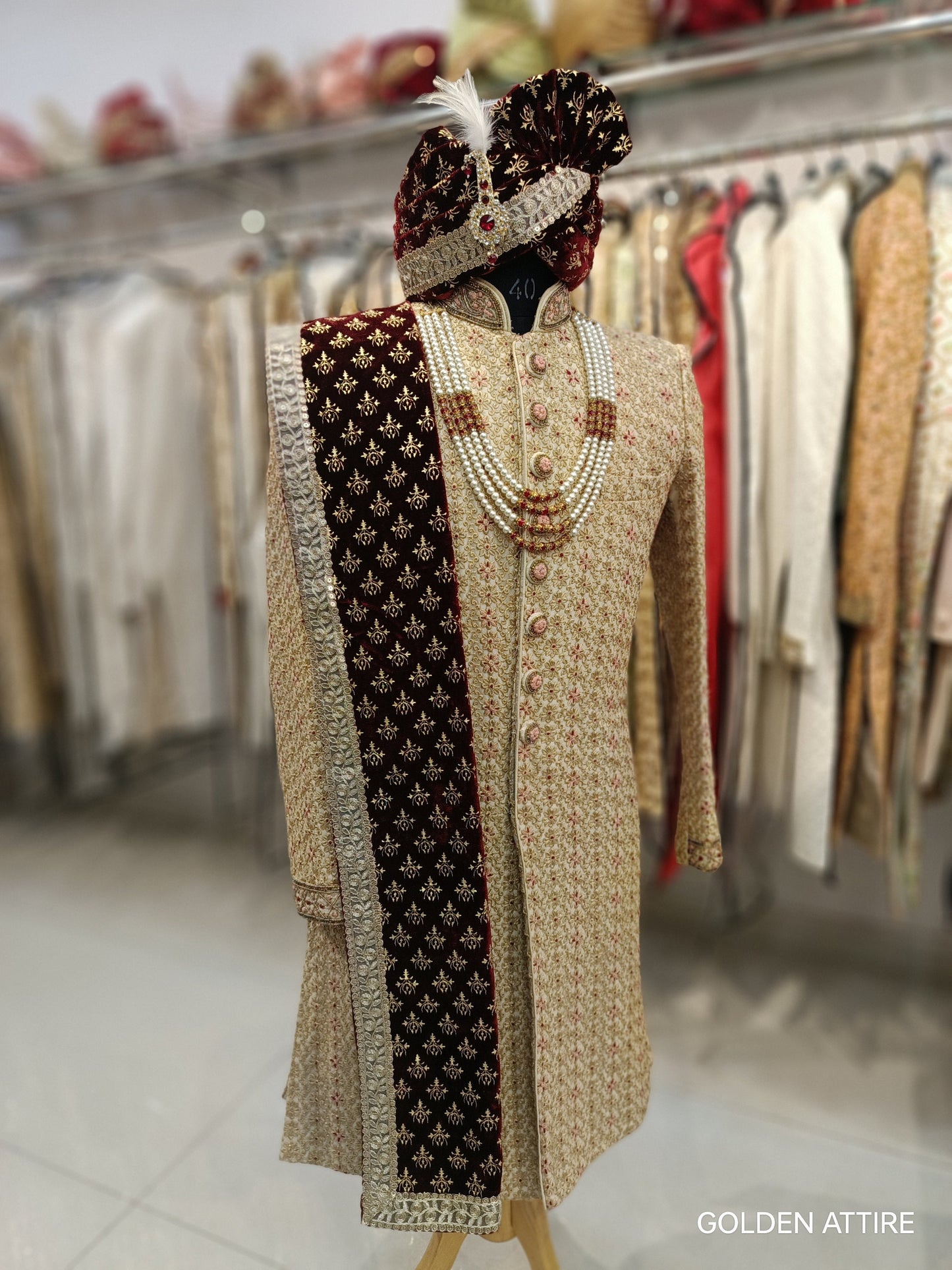 Beige Sherwani for Men, Indian Wedding Groom Outfit