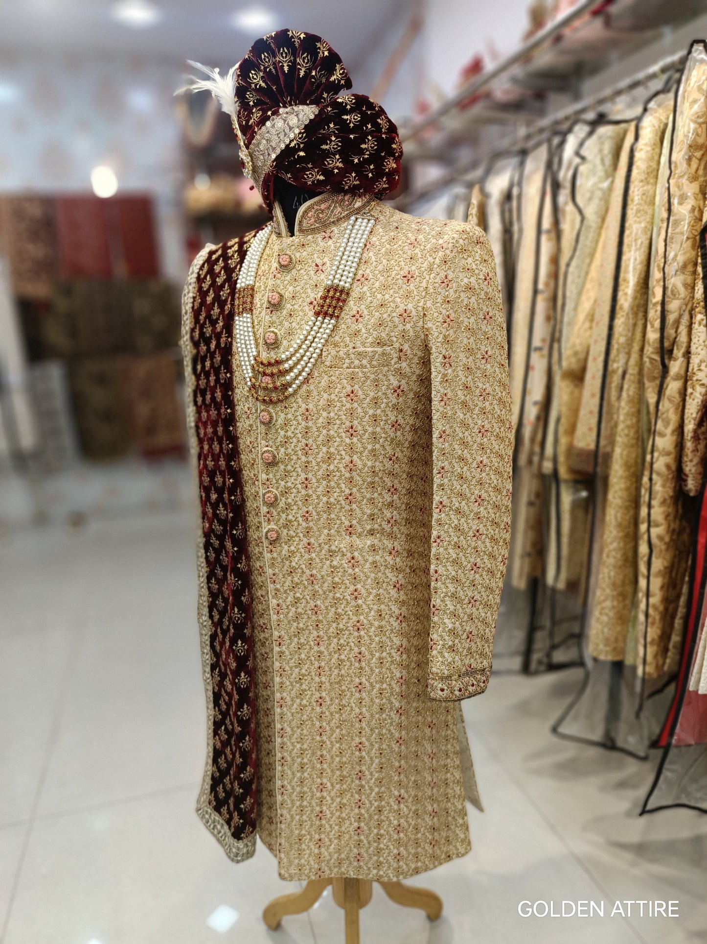 Beige Sherwani for Men, Indian Wedding Groom Outfit