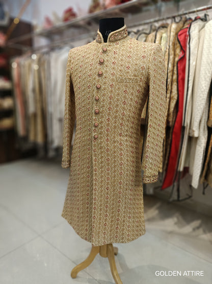 Beige Sherwani for Men, Indian Wedding Groom Outfit