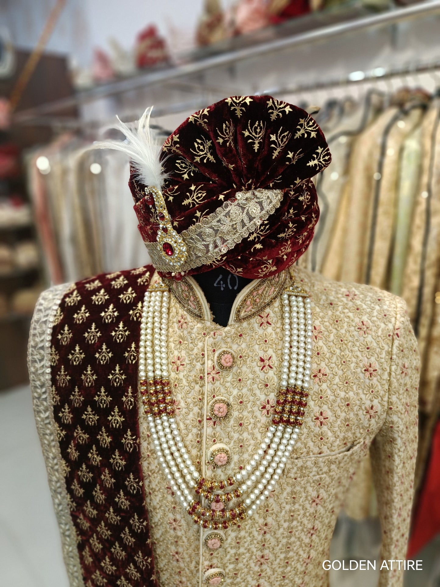 Beige Sherwani for Men, Indian Wedding Groom Outfit