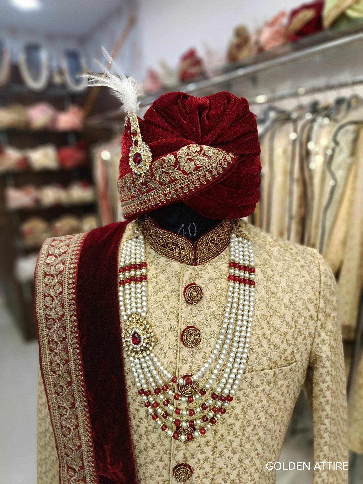 Men’s Beige Sherwani Groom Outfit, Custom Fit Indian Wedding Sherwani Set