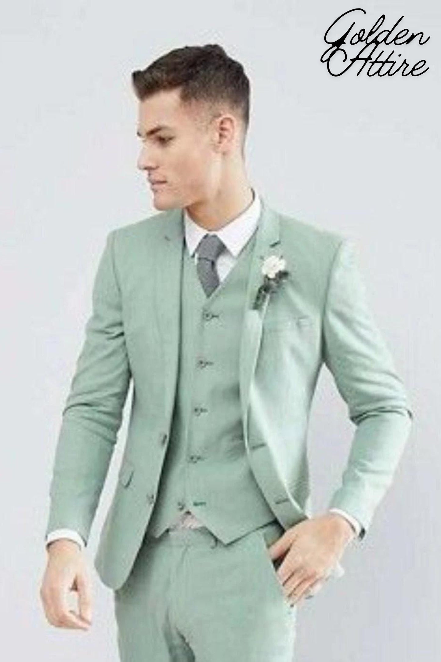 Sage Green 3-Piece Suit, Bespoke Wedding Tuxedo
