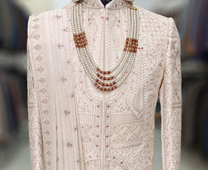 Thread Embroidered Indian Wedding Sherwani, Groom Outfit