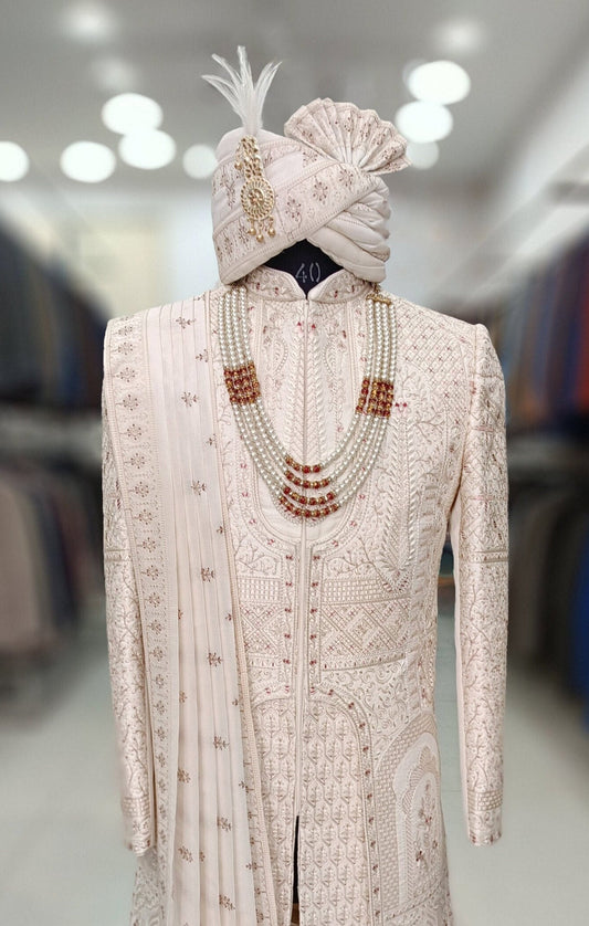 Thread Embroidered Indian Wedding Sherwani, Groom Outfit