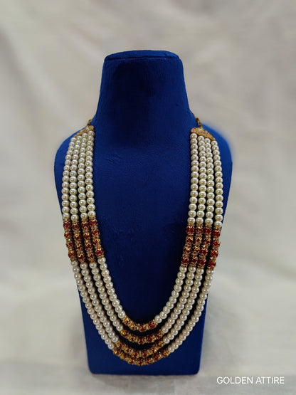 Groom Wedding Necklace: Pearl & Stone Sherwani Mala