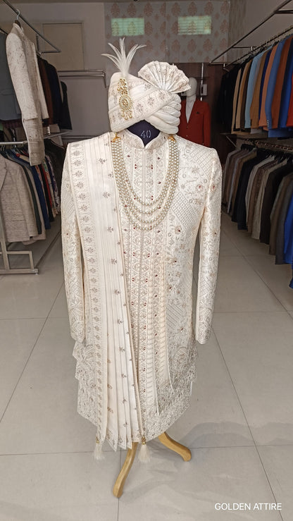 Thread Embroidered Sherwani: Uber Rich Wedding Groom Outfit