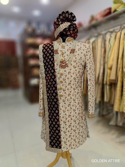 Elegant Ivory Sherwani for Groom, Premium Wedding Outfit