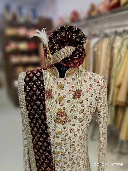 Elegant Ivory Sherwani for Groom, Premium Wedding Outfit