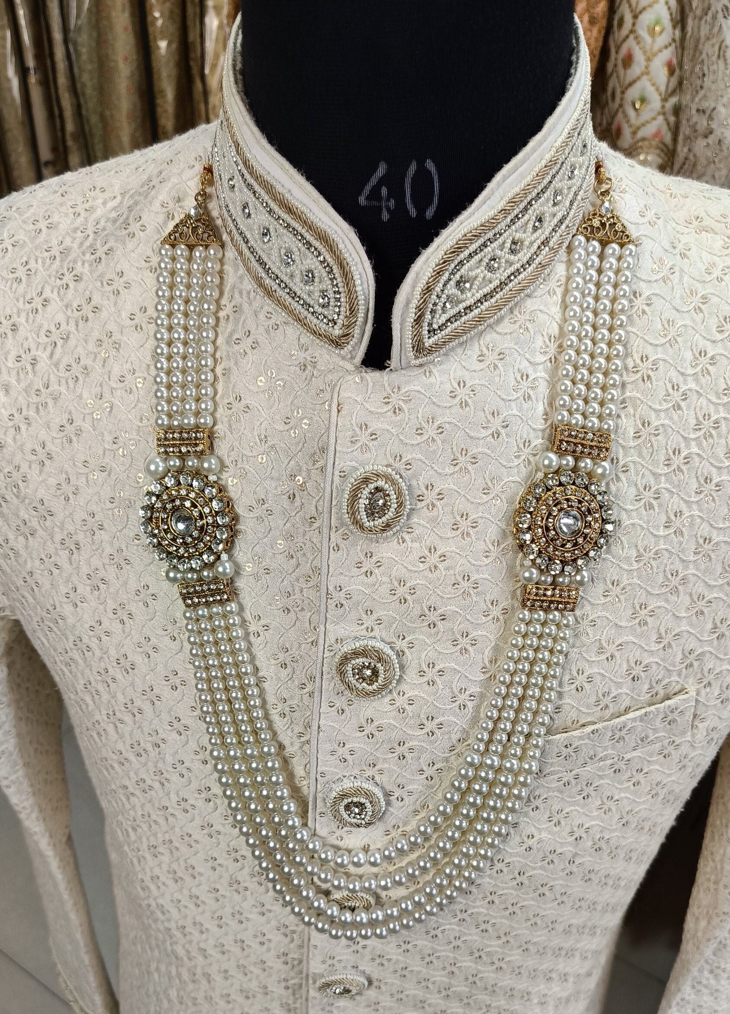 Groom Sherwani Necklace: Pearl & Stone Beaded Wedding Jewelry