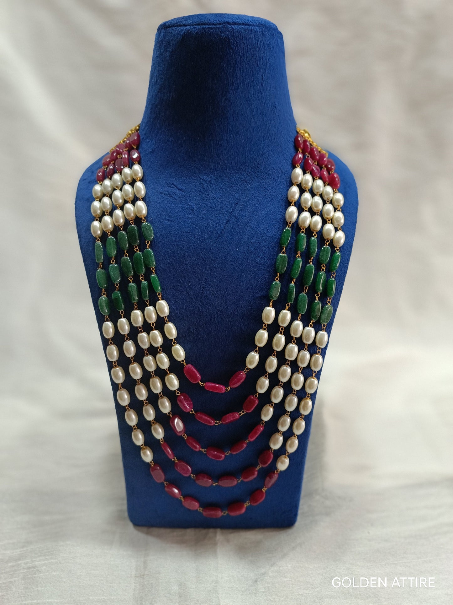 Sherwani Groom Necklace, Pearl & Stone Bead Kantha Mala