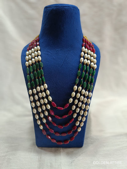 Sherwani Groom Necklace, Pearl & Stone Bead Kantha Mala