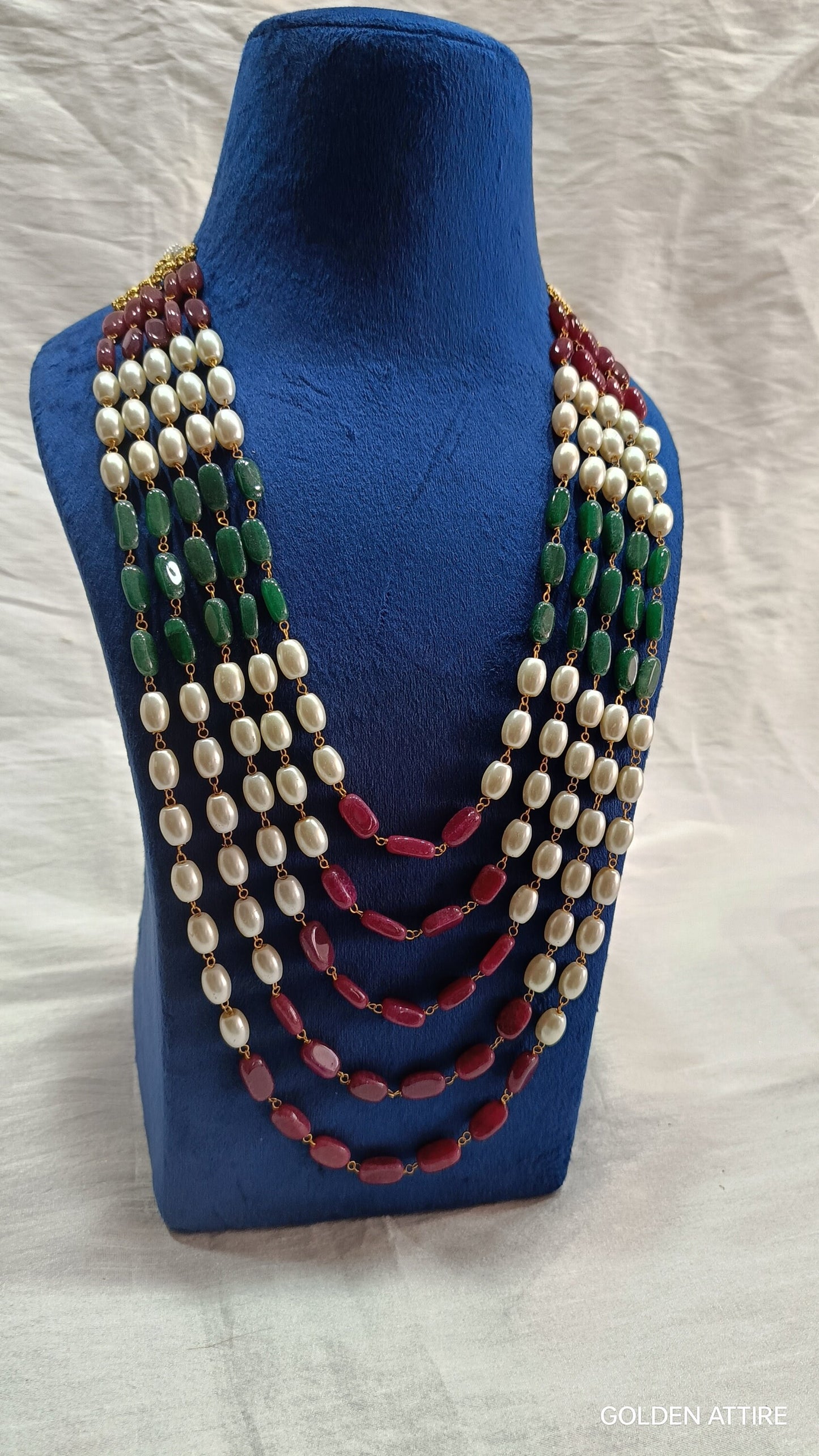 Sherwani Groom Necklace, Pearl & Stone Bead Kantha Mala