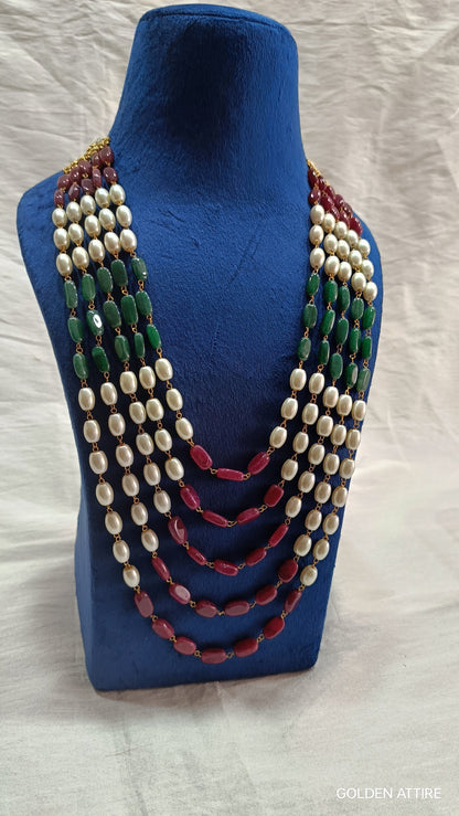 Sherwani Groom Necklace, Pearl & Stone Bead Kantha Mala