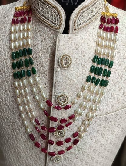 Sherwani Groom Necklace, Pearl & Stone Bead Kantha Mala