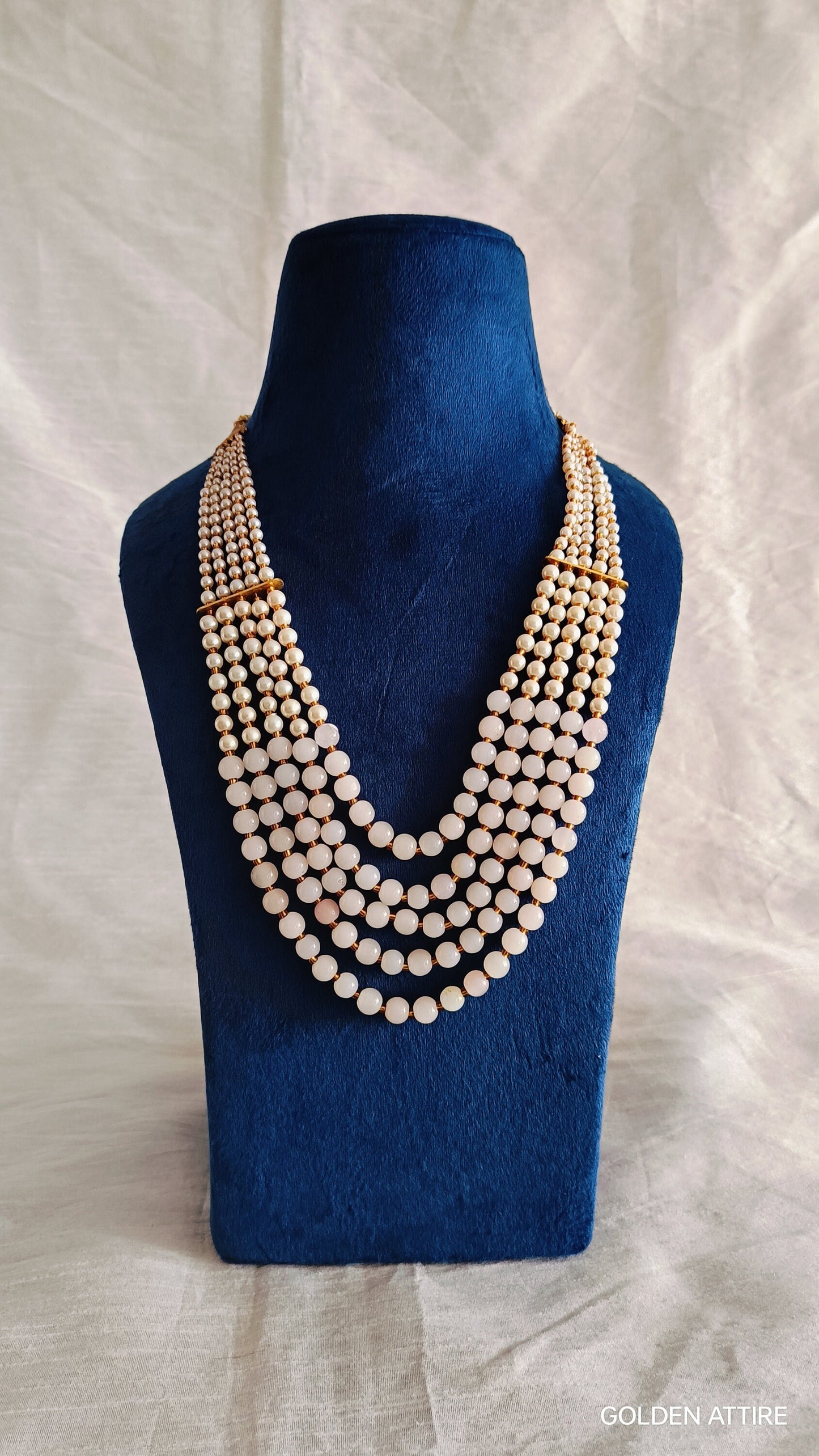 Groom's Pearl & Stone Bead Necklace: Sherwani Kantha Accessory