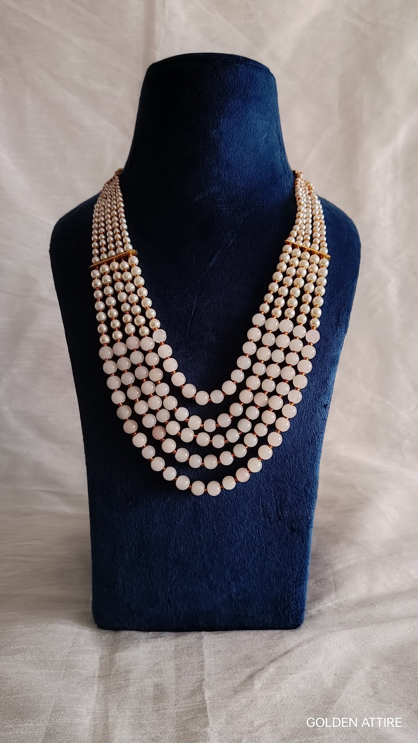 Groom's Pearl & Stone Bead Necklace: Sherwani Kantha Accessory