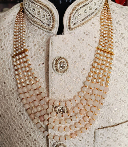 Groom's Pearl & Stone Bead Necklace: Sherwani Kantha Accessory