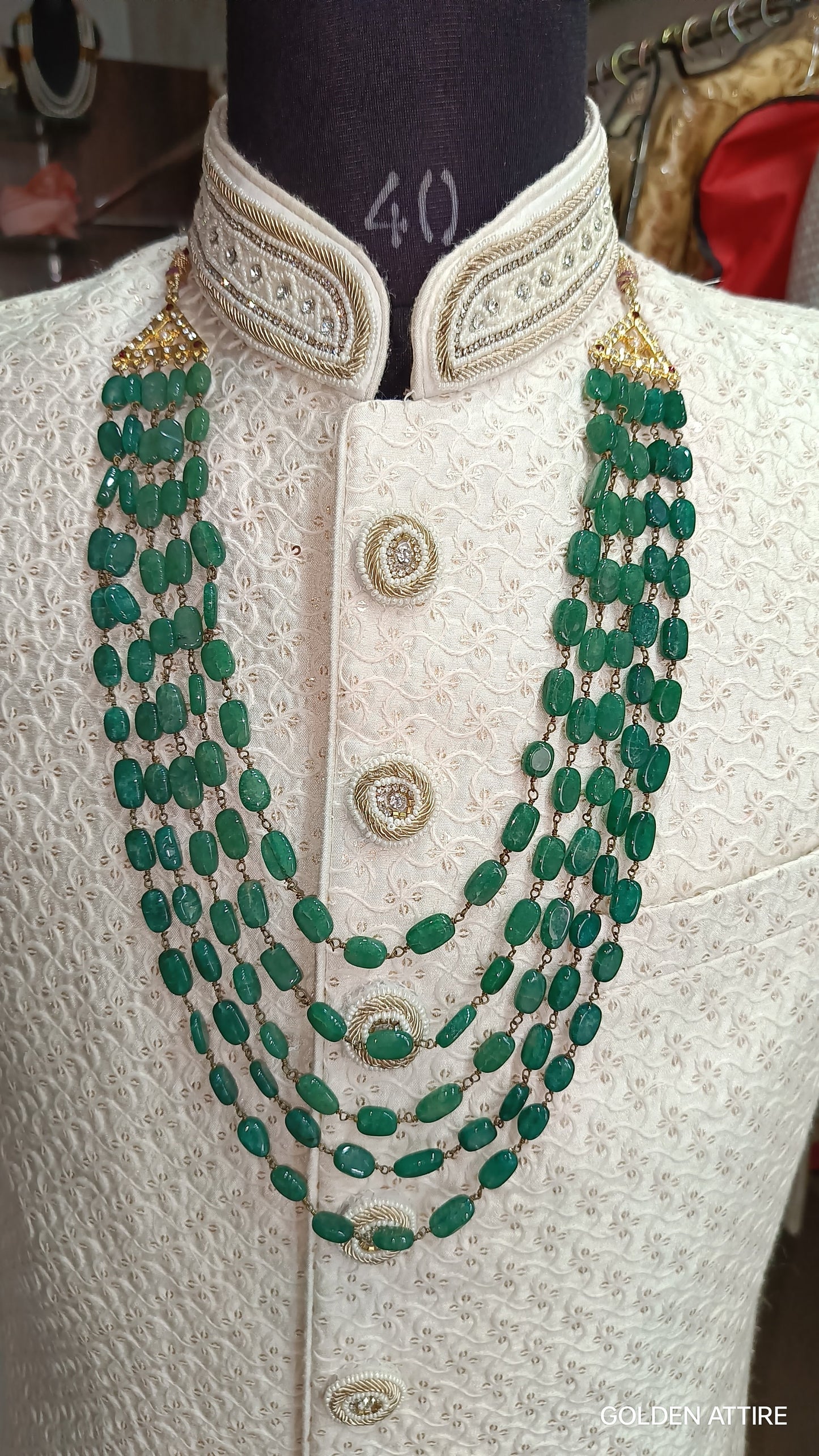 Emerald Green Groom Kantha Necklace, Indian Wedding Sherwani Jewelry
