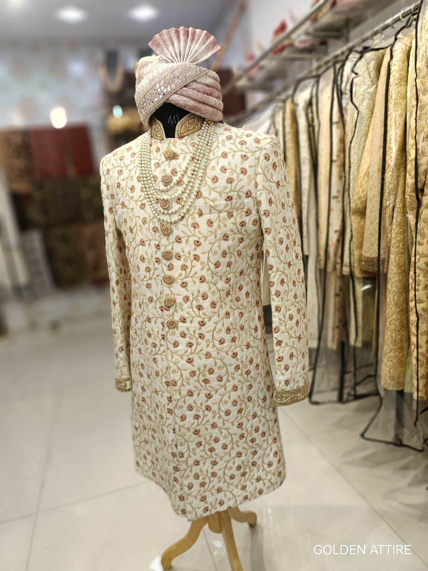 Ivory Sherwani for Men: Indian Wedding Groom Outfit