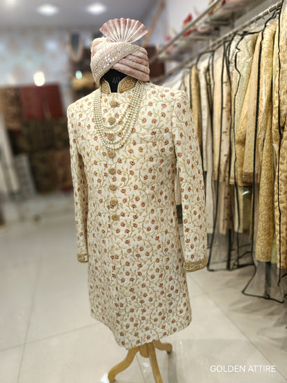 Ivory Sherwani for Men: Indian Wedding Groom Outfit
