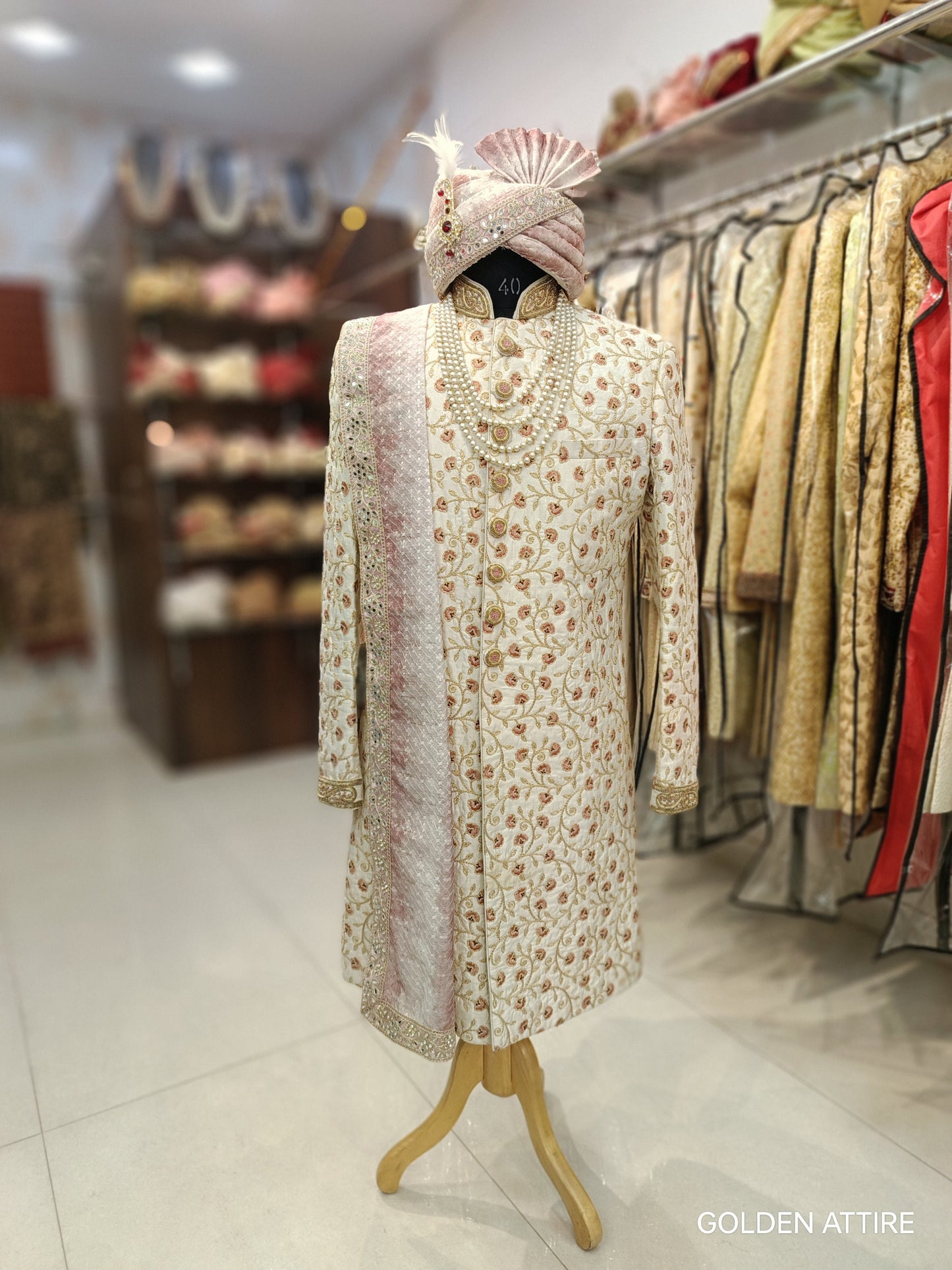Ivory Sherwani for Men: Indian Wedding Groom Outfit