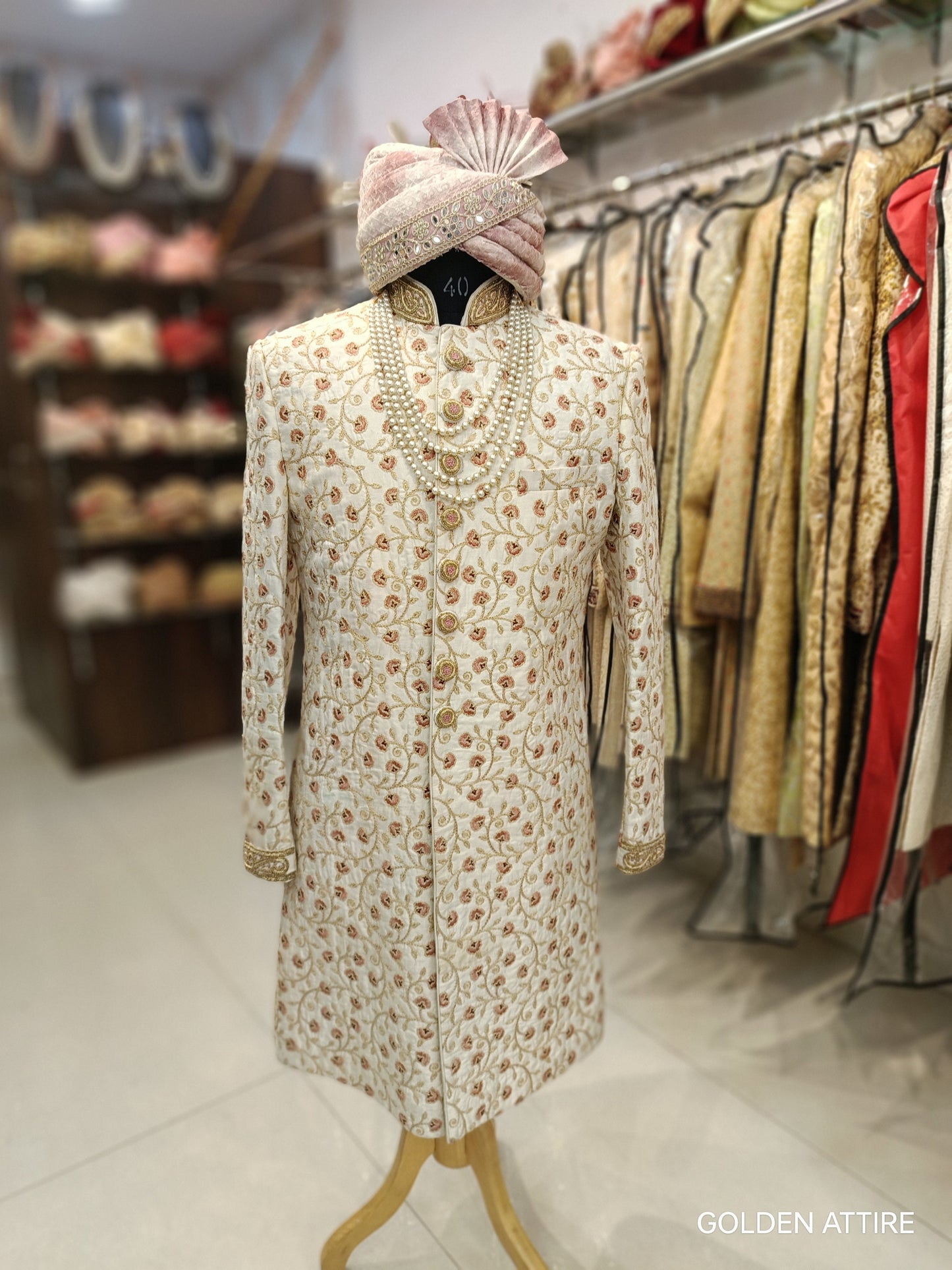 Ivory Sherwani for Men: Indian Wedding Groom Outfit
