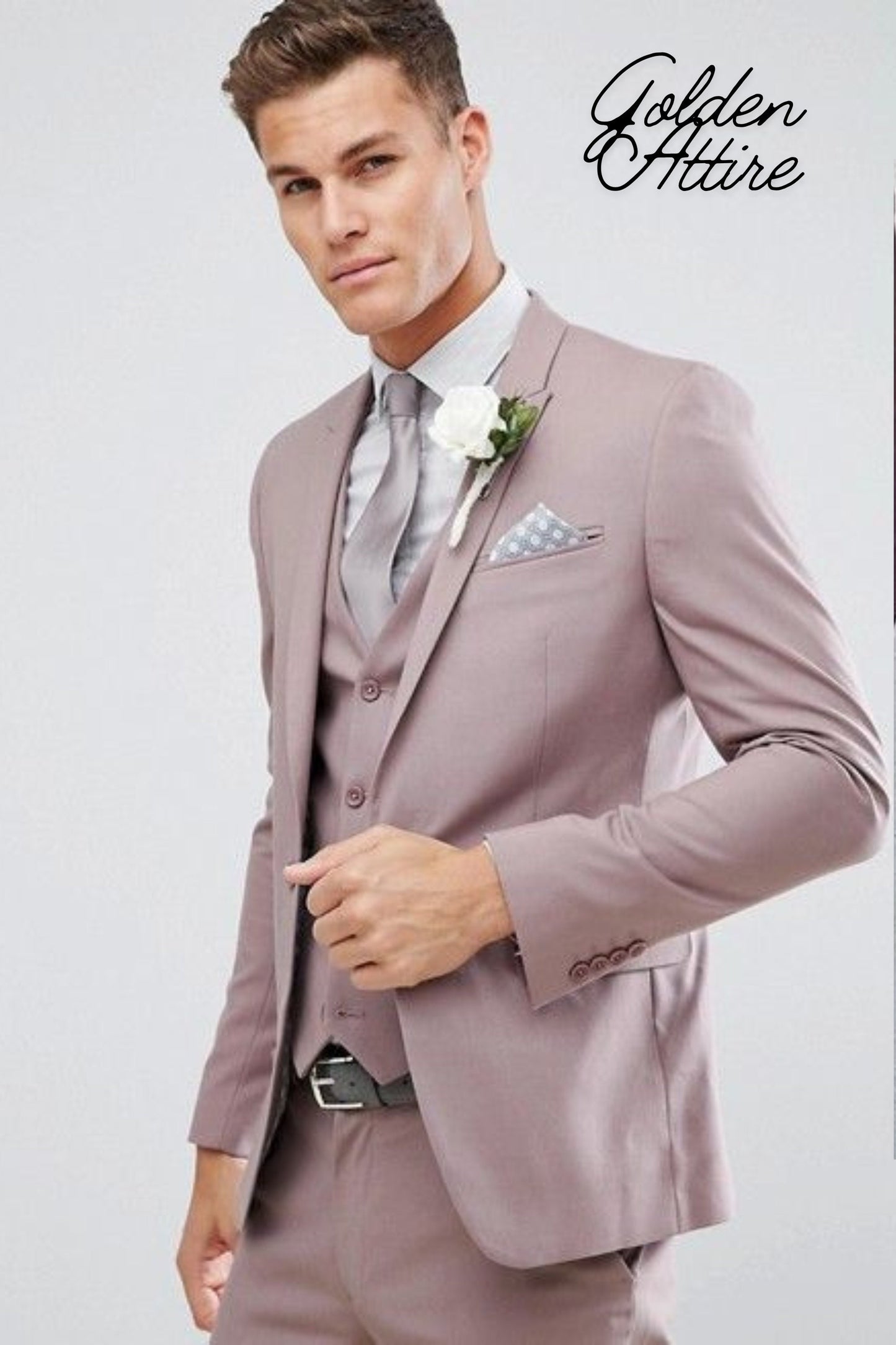 Dusty Rose Men's 3-Piece Suit: Bespoke Wedding Groom Suit