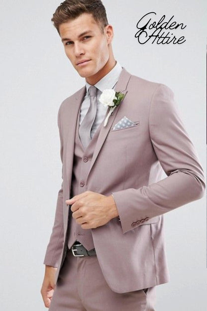 Dusty Rose Men's 3-Piece Suit: Bespoke Wedding Groom Suit