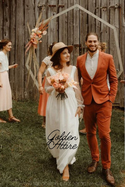 Men's Rust Two Piece Suit, Ethnic Wedding, Customizable Fit