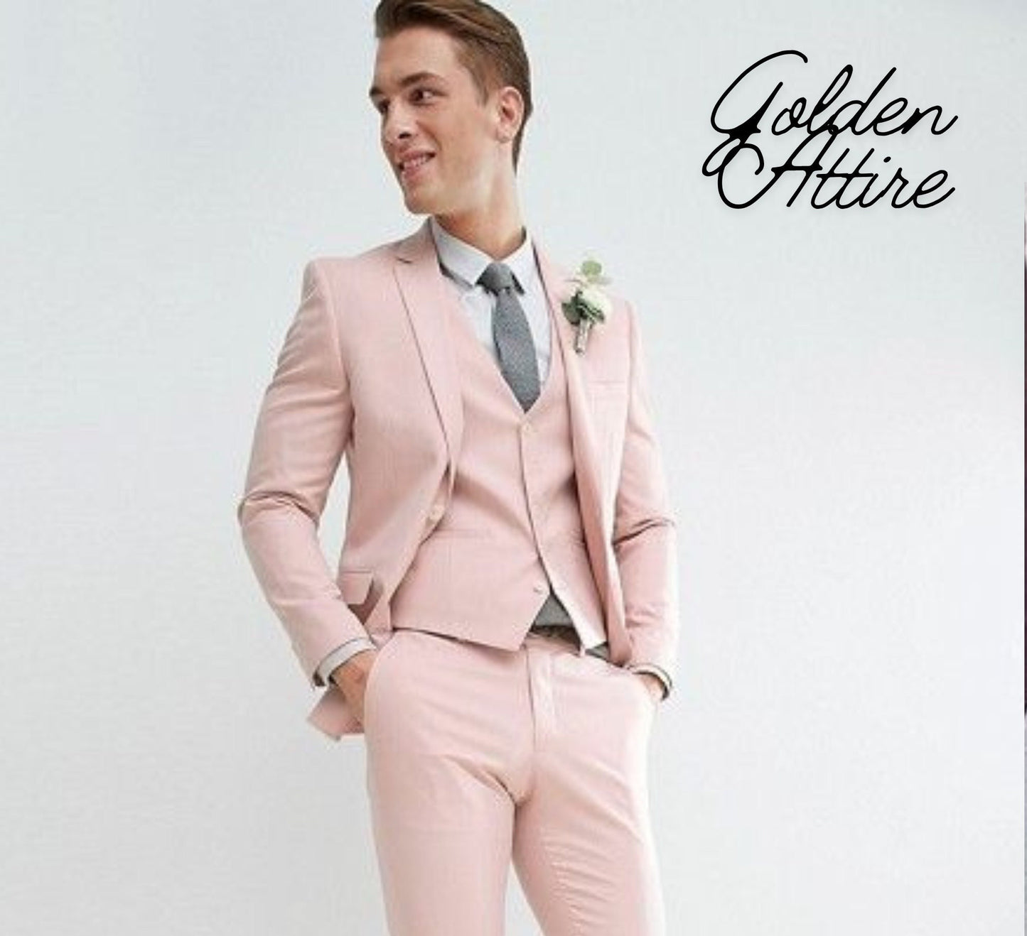 Dusty Rose Men's Suit: Two-Button Wedding Suit