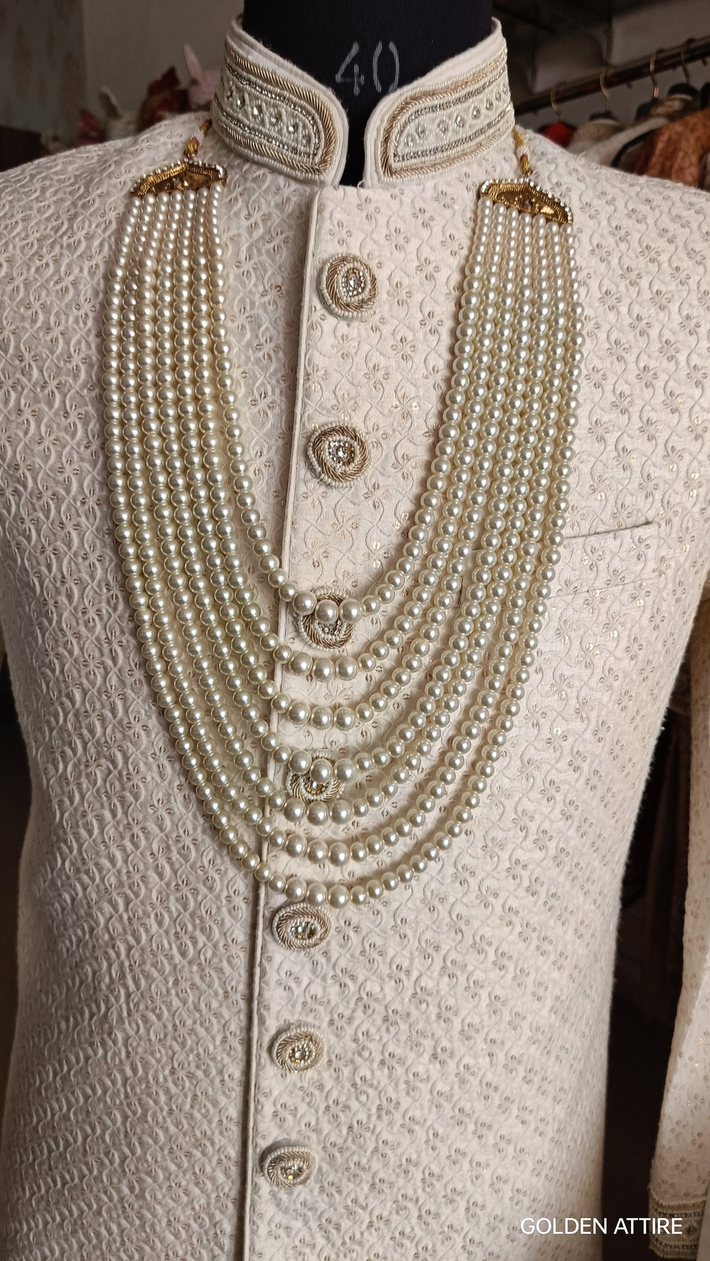 Ivory Pearl Groom Necklace: Sherwani Kantha Wedding Jewelry
