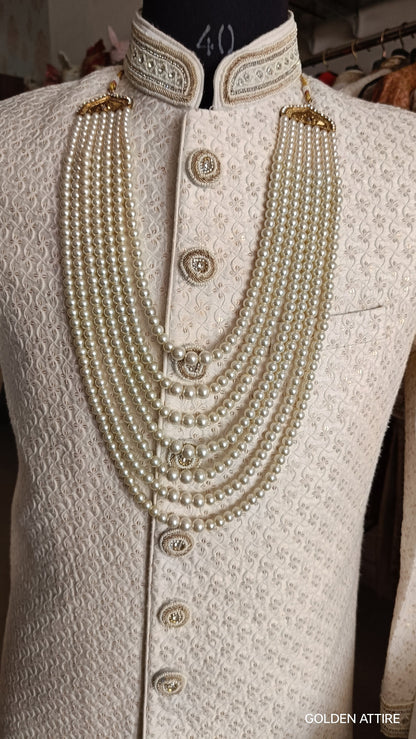 Ivory Pearl Groom Necklace: Sherwani Kantha Wedding Jewelry