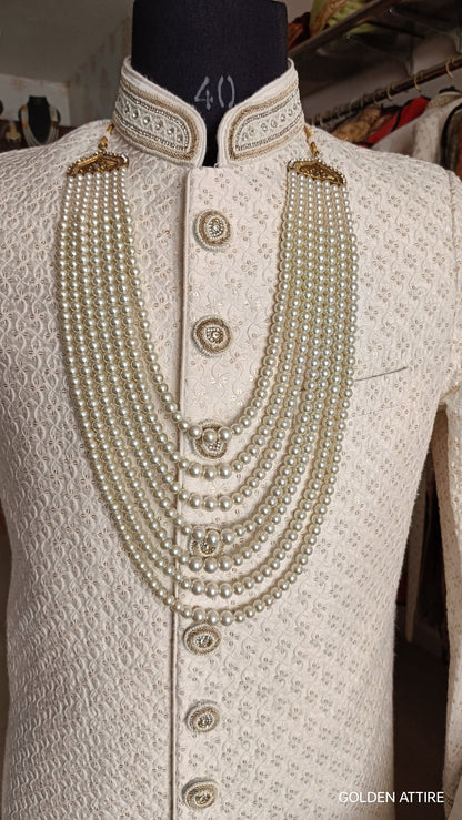 Ivory Pearl Groom Necklace: Sherwani Kantha Wedding Jewelry