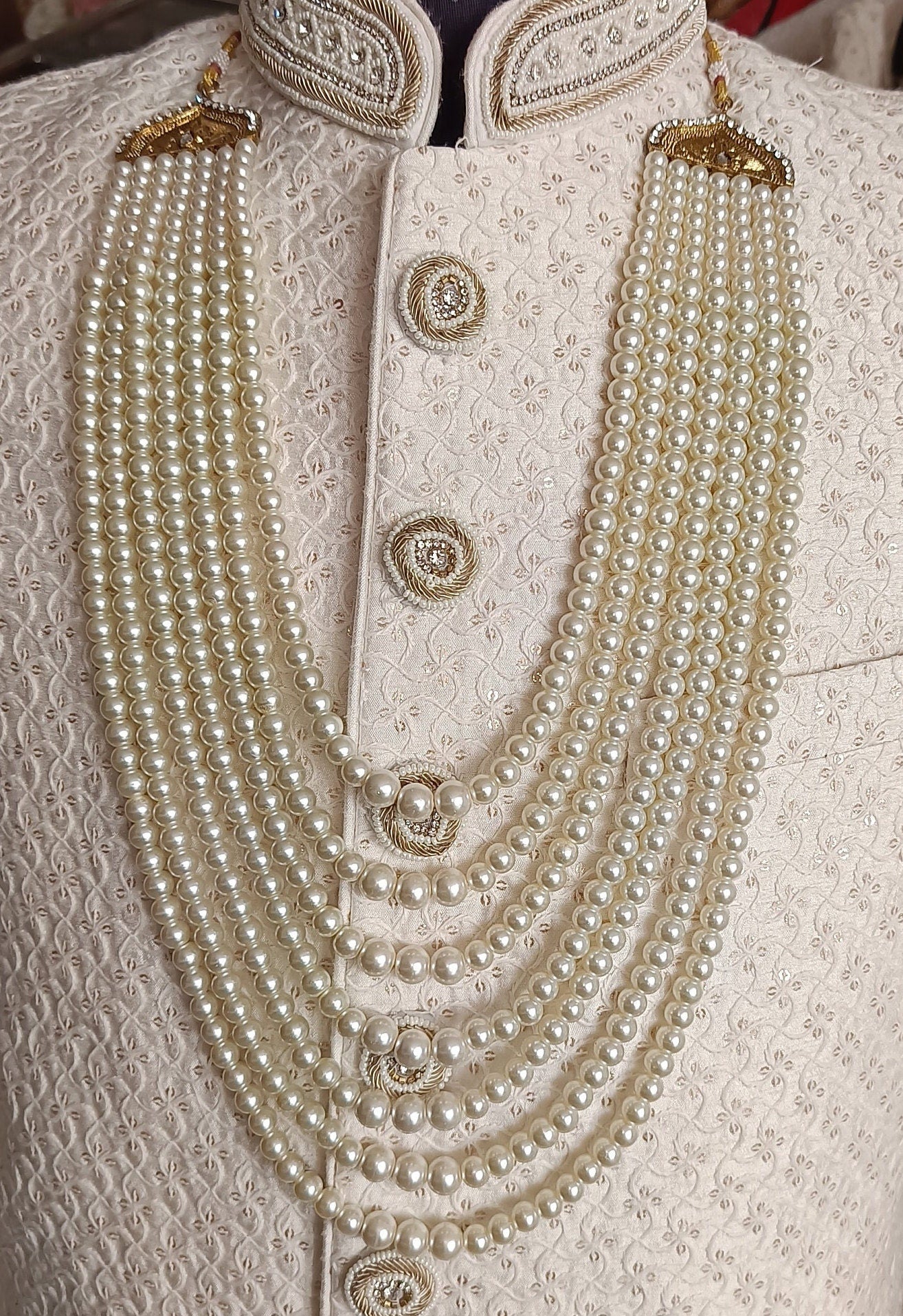 Ivory Pearl Groom Necklace: Sherwani Kantha Wedding Jewelry