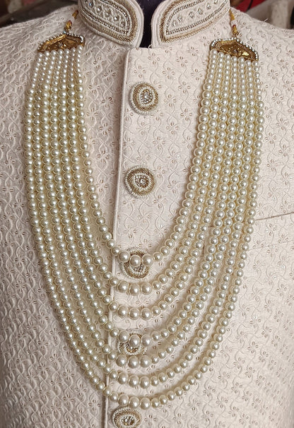 Ivory Pearl Groom Necklace: Sherwani Kantha Wedding Jewelry