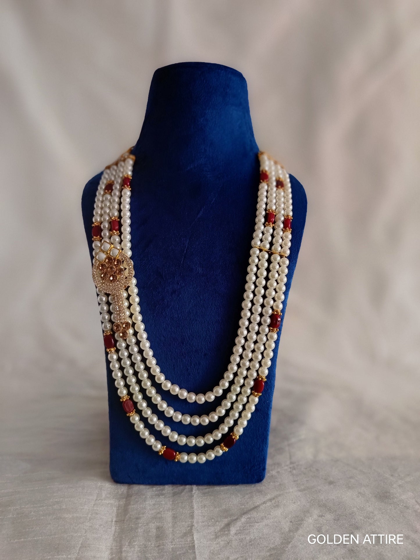 Groom's Pearl & Stone Bead Sherwani Necklace