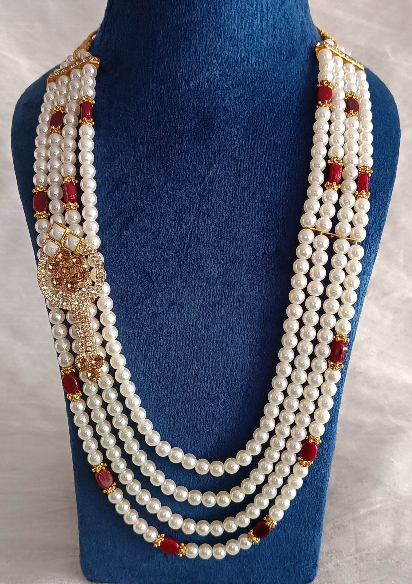 Groom's Pearl & Stone Bead Sherwani Necklace